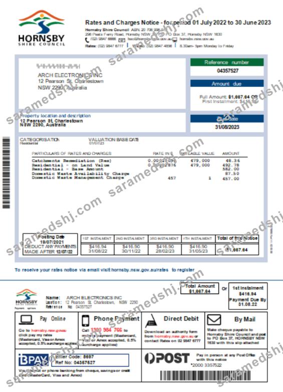NSW Hornsby Shire Council utility business bill SCR